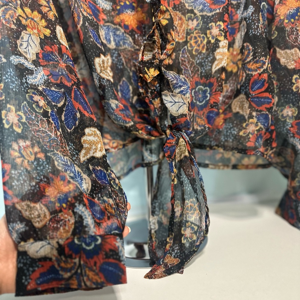 Dear John Sheer Floral Women's Top - Black and Orange - Picture 4 of 5